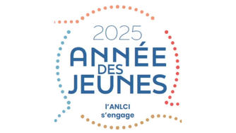 Illustration "2025 Année des jeunes - L'ANLCI s'engage" ecrit dans un cercle formés de plusieurs points de couleurs